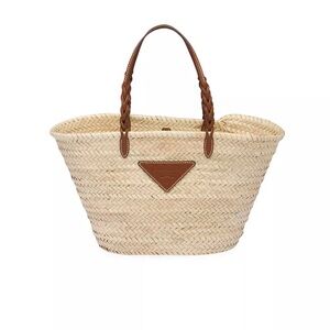 New without tags Authentic Prada Woven Palm and leather basket tote